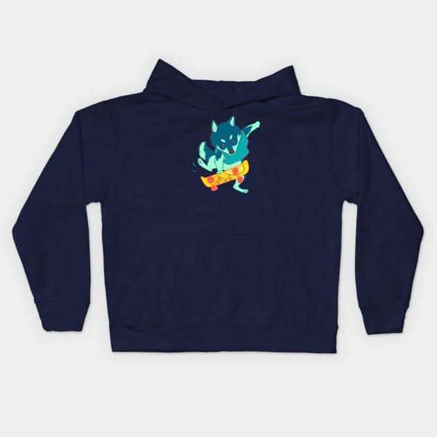 Skater Shiba Kids Hoodie by EricaFeldArt